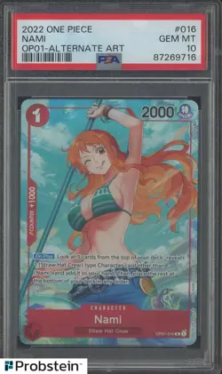 2022 One Piece OP01 EN Alternate Art #016 Nami Pre-Errata PSA 10 GEM MINT - Image 1