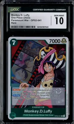 2023 One Piece ENG Paramount War OP02-041 MONKEY D LUFFY Rare CGC 10 Gem Mint - Image 1