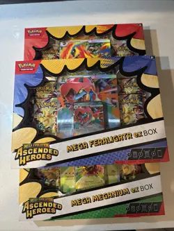 3 Pokemon TCG Ascended Heroes Mega ex Box Bundle Feraligatr Emboar Meganium New - Image 1