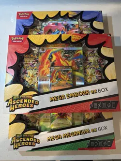 3 Pokemon TCG Ascended Heroes Mega ex Box Bundle Feraligatr Emboar Meganium New - Image 2