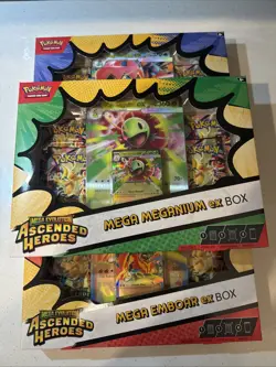 3 Pokemon TCG Ascended Heroes Mega ex Box Bundle Feraligatr Emboar Meganium New - Image 3