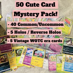 50 CUTE Pokemon Card LOT (SV, SWSH, SM, VINTAGE, WOTC) ENGLISH ONLY NO DUPES - Image 1
