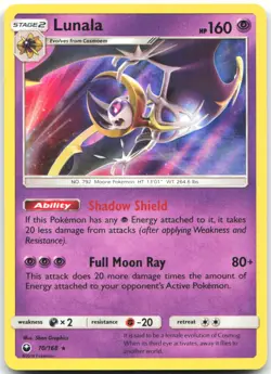 Lunala 70/168 Holo Rare Celestial Storm Pokemon Holo Moderately Played - Image 1