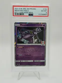 2021 POKEMON INDONESIAN SM PROMO KFC CHAKI KIDS MEAL #184 MEWTWO-HOLO PSA 6 - Image 1