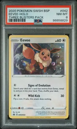 2020 POKEMON SWSH BLACK STAR PROMO THREE BLISTERS PACK #042 EEVEE-HOLO PSA 8 - Image 1