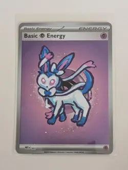 Shiny Sylveon on Holo Basic Psychic Energy Card Pokemon tcg Custom Drawn Art - Image 1