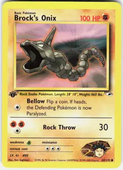 Brock's Onix 69/132 Common Gym Heroes Pokemon 1st Edition LP - Image 1