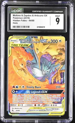 Moltres & Zapdos Articuno GX Pokemon 2019 Hidden Fates 44/68 CGC 9 - Image 1