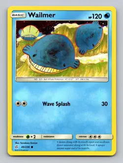 Wailmer 45/236 Common Cosmic Eclipse Pokemon Near Mint Tomokazu Komiya - Image 1