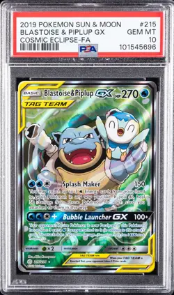 2019 POKEMON SUN & MOON COSMIC ECLIPSE FULL ART/BLASTOISE & PIPLUP GX PSA 10 - Image 1