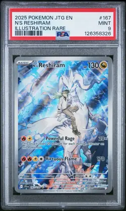 2025 POKEMON JTG EN-JOURNEY TOGETHER ILLUSTRATION RARE #167 N'S RESHIRAM PSA 9 - Image 1