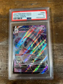 POKEMON 2023 Crown Zenith HATTERENE Vmax Full Art #066 PSA 10 Gem Mint RARE 2 - Image 1
