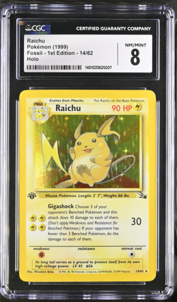 1999 Pokemon Fossil Raichu Holo First Edition CGC 8 - Image 1