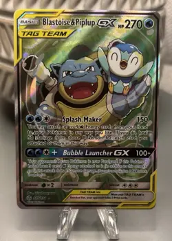 Blastoise & Piplup GX 215/236 TAG TEAM Full Art Holo Cosmic Eclipse Pokemon LP - Image 1