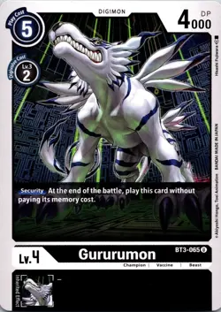 Gururumon BT3-065 Uncommon Black Champion (Lv4) Digimon Card CCG - Image 1