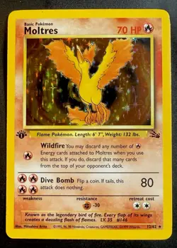 Pokemon TCG Moltres Holo Rare Card 12/62 Fossil 1st Edition LP - Image 1