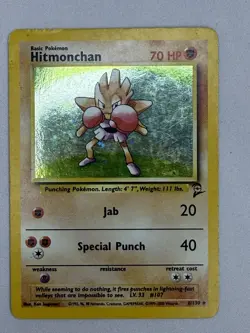 Pokemon TCG Hitmonchan Holo Rare Card Base Set 2, Card 8/130 - Image 1