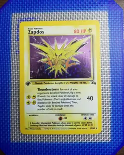 1999 Pokemon TCG Zapdos Fossil Holo Card 15/62 1st Edition Rare - Image 1