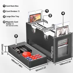 Card Deck Box for MTG, Double Storage Box with 2 Commander Display & 1 Dice Tray - Image 2