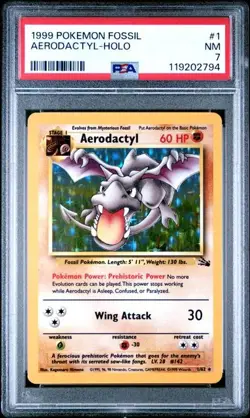 1999 Pokemon Fossil Aerodactyl Holo #1 Unlimited PSA 7 WOTC Vintage - Image 1