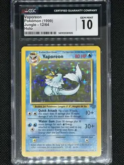Pokemon TCG Vaporeon Holo Unlimited Holo Rare Card 12/64 Jungle CGC 10 - Image 1