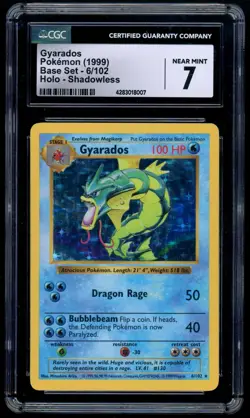 1999 Pokemon Shadowless Base 6/102 Gyarados Holo CGC NM 7 - Image 1