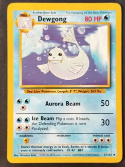 Dewgong 25/102 ✰Vintage✰ Base Set, WOTC Pokemon 2000 •LP - Image 1