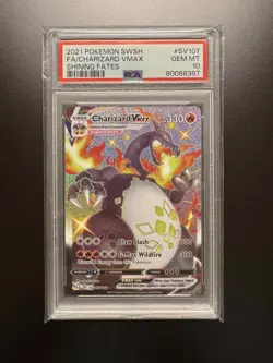 PSA 10 2021 POKEMON SWORD & SHIELD SHINING FATES #SV107 FULL ART/CHARIZARD VMAX - Image 1