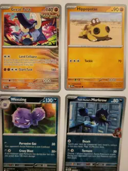 4 Pokemon Great Tusk 055/131 Hippotas 052/131 Weezing 093/159 & Rocket's Murkrow - Image 1