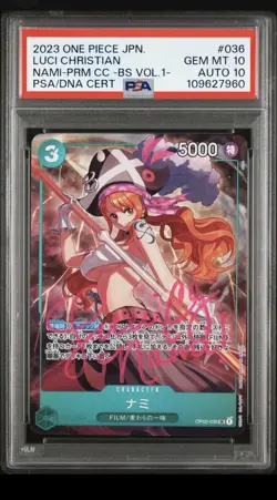 Luci Christian AUTO 10 One Piece Japanese Promo Holo Nami OP02-036 PSA 10 GEM MT - Image 1