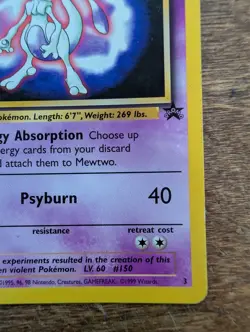 Mewtwo 3 Black Star Promo WOTC Pokemon Card EXCELLENT - Image 5
