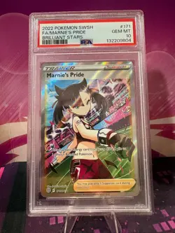 POKEMON MARNIE'S PRIDE FULL ART 171/172 BRILLIANT STARS ULTRA RARE HOLO PSA 10 - Image 1