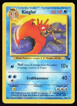 Kingler 38/62 Uncommon Fossil Pokemon Unlimited Damaged - Image 1