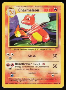 Charmeleon 24/102 Uncommon Base Set Unlimited Pokemon Damaged - Image 1