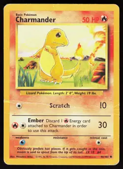 Charmander 46/102 Common Base Set Unlimited Pokemon Damaged - Image 1