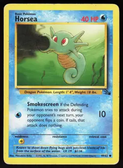 Horsea 49/62 Common Fossil Pokemon Unlimited Damaged - Image 1