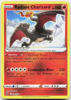 Radiant Charizard 020/159 Radiant Rare Crown Zenith Pokemon Near Mint - Image 1