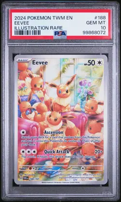 2024 POKEMON TWM EN-TWILIGHT MASQUERADE ILLUSTRATION RARE #188 EEVEE PSA 10 - Image 1
