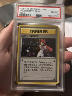 1998 Pokemon Japanese Gym The Rocket’s Trap Holo PSA 8 NM MINT - Image 1