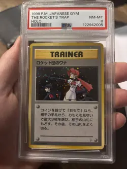 1998 Pokemon Japanese Gym The Rocket’s Trap Holo PSA 8 NM MINT - Image 3