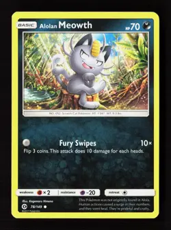 Alolan Meowth 78/149 Common SM Base Set Pokemon Near Mint - Image 1