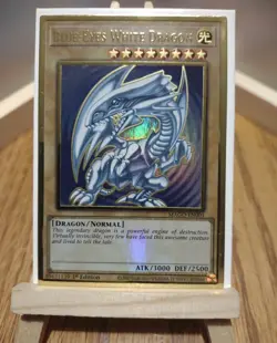 YuGiOh Card MAGO-EN001 Blue-Eyes White Dragon Premium Gold Rare 1st Edition TCG. - Image 1