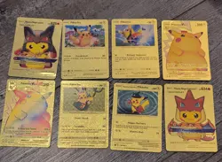 Pokemon Gold Foil Fan Art Cards- Pikachu Set of 8 - Image 1