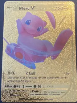 RARE MISPRINT ERROR Pokemon TCG Mew V Pokemon Gold Foil Fan Pokemon Card - Image 1