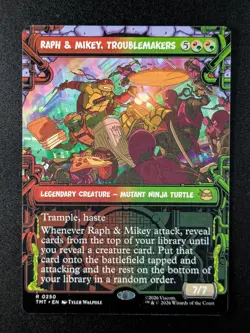 2026 Magic The Gathering RAPH & MIKEY, TROUBLEMAKERS #TMT-250 TMNT Alt Art Rare - Image 1