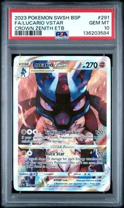 2023 POKEMON SWSH BLACK STAR PROMO #291 FA/LUCARIO VSTAR CROWN ZENITH ETB PSA 10 - Image 1