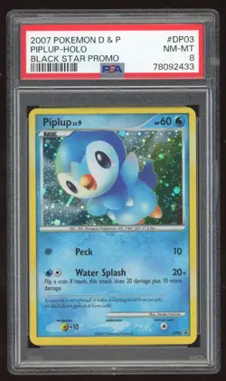 PIPLUP 2007 POKEMON DIAMOND PEARL D&P #DP03 BLACK STAR PROMO HOLO CARD PSA 8 - Image 1