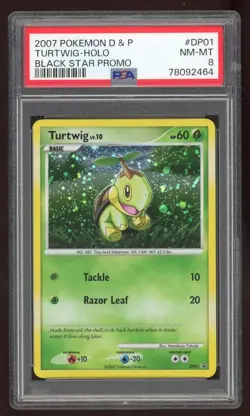 TURTWIG 2007 POKEMON DIAMOND PEARL D&P #DP01 BLACK STAR PROMO HOLO CARD PSA 8 - Image 1