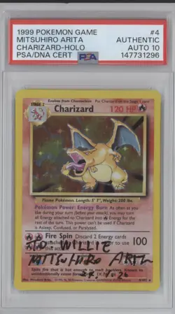 1999 Pokemon Charizard 4/102 Holo Mitsuhiro Arita Signed Auto PSA 10 AU - Image 1
