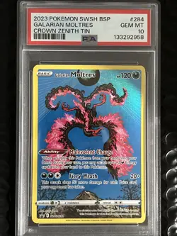 Pokemon Galarian Moltres Crown Zenith Tins Full Art Promo SWSH284 PSA 10 - Image 1
